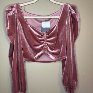 Signature 8 Blush Velvet Ruched Blouse Crop Top Women’s Small